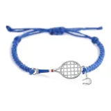 Enamel Blue Tennis Racket+White Ball+Lucky Knot Blue Cord