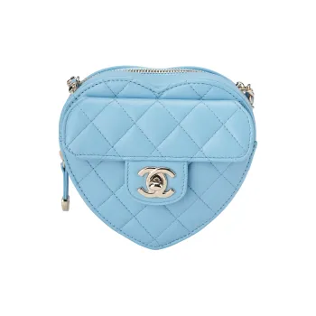 CHANEL Sheepskin Heart Bag Crossbody Bag Small Size Women's Sky Blue
