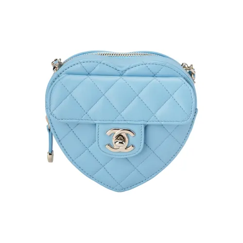 CHANEL Sheepskin Heart Bag Crossbody Bag Small Size Women's Sky Blue