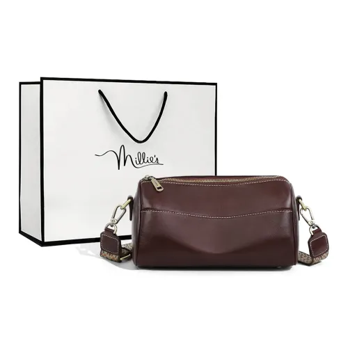 MILLIE'S Cow Leather Patchwork Synthetic Leather Shoulder Bag Crossbody Bag Regular Women's Wine Coffee
