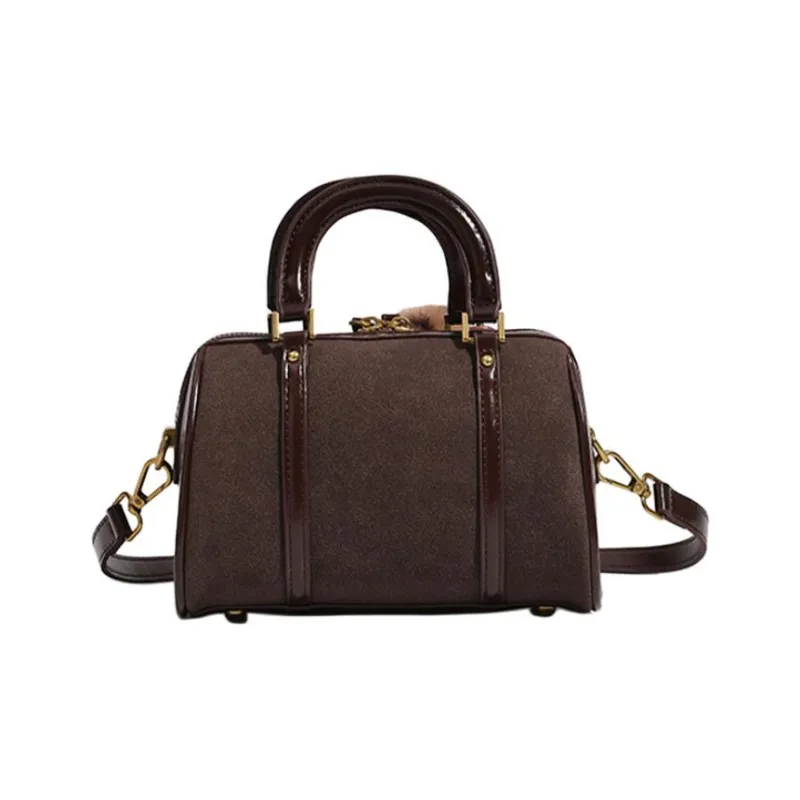 Fitchell PU Bowling Bag Handbag Crossbody Bag Regular Women's Coffee/Brown Black/Red-3