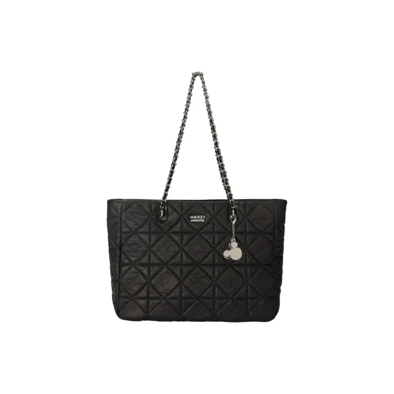 Disney Mickey Series Polyurethane Synthetic Leather Tote Handbag, Shoulder Bag, Chain Bag Large Size Women's Black-0