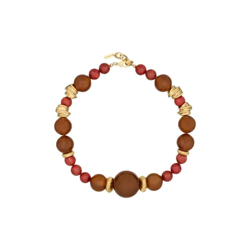 SAINT LAURENT Resin Metal Necklaces Unisex Brown-1