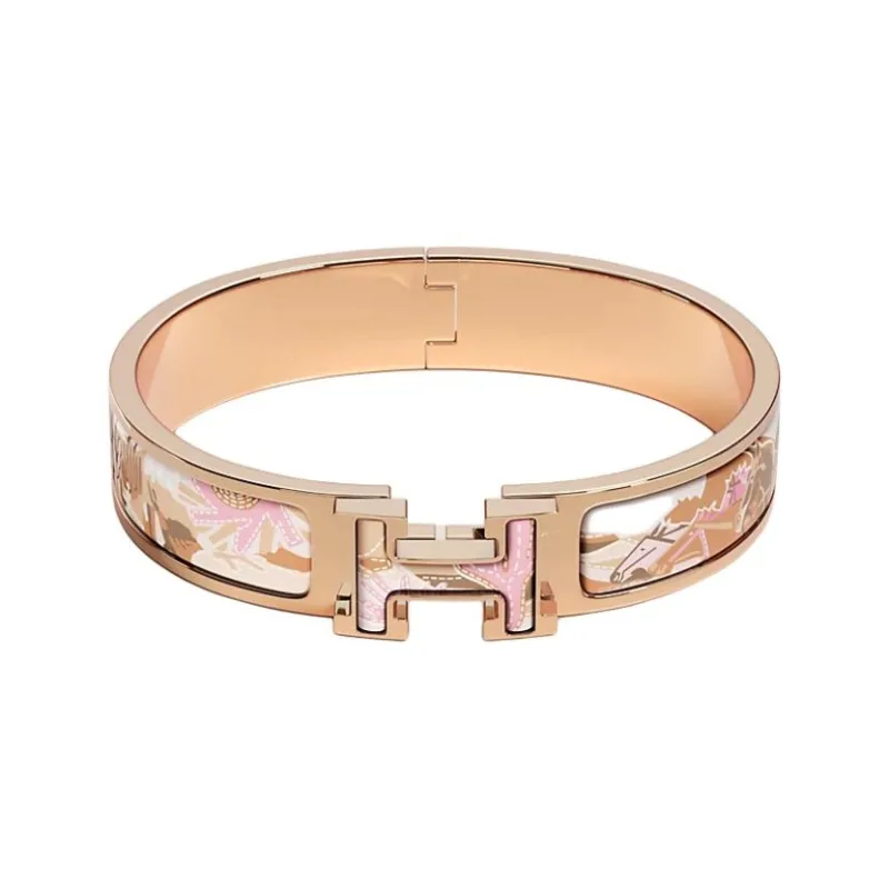 HERMES Enamel, Metal, Rose Gold Plated Bangles Unisex Gold-0