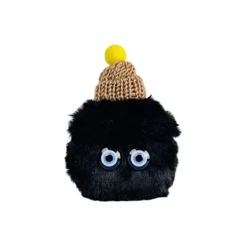 Wei Xin Apple AirPods 4/2/3/4th Generation/AirPods Pro/Pro 2 Plush Black Coal Ball Hats & Caps Headphone Cases