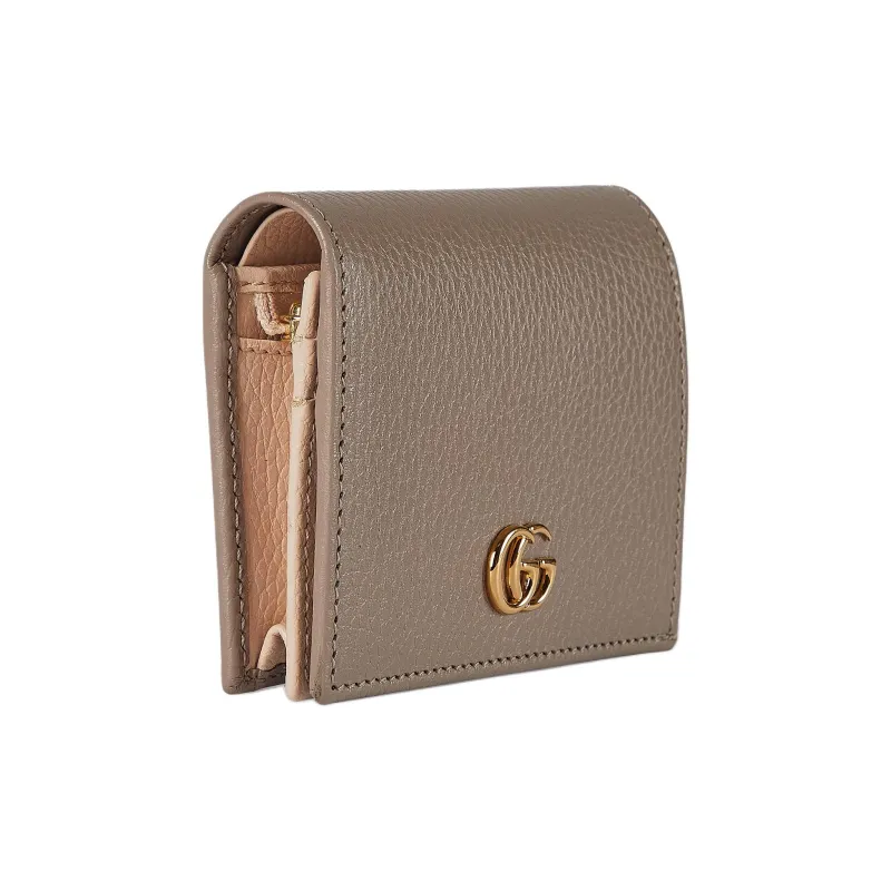 GUCCI GG Marmont Leather Card Holder Trumpets Women's Taupe-1
