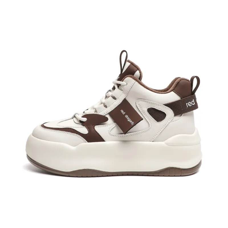 RED DRAGONFLY Platform Shoes Warm Height Increasing Mid-Top Casual Shoes Women's White Black White Brown-19