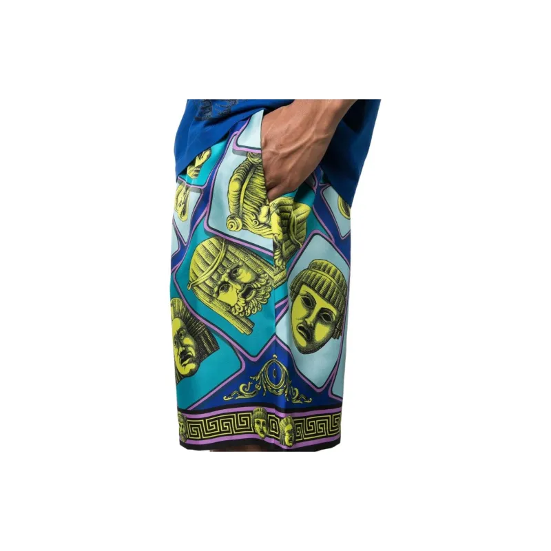 VERSACE Le Maschere Print Silk Shorts-4