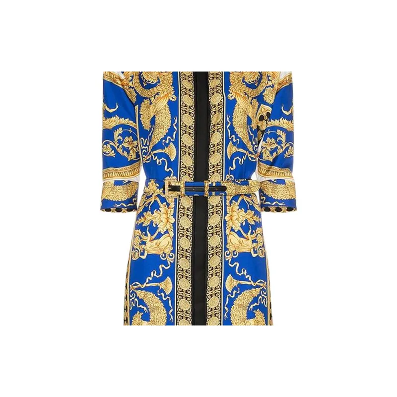 VERSACE Long Sleeved Dress Women's Blue-4