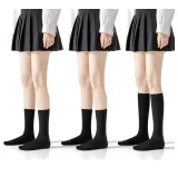 [Crew Socks 24cmx2+Calf Socks 32cm]Black 3 Pack