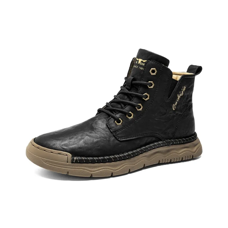G.N.SHIJIA Black Gold Ox Collection Short Martin Boot Men's Black-1