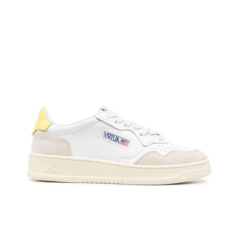 AUTRY Medalist Low Leather And Suede 'White Beige Yellow' Women's-1