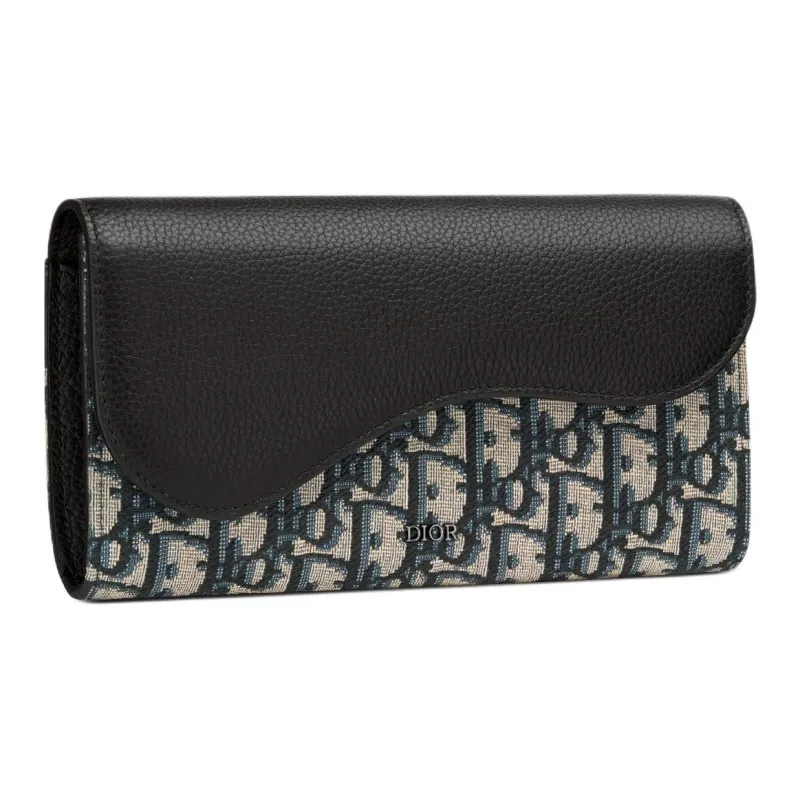DIOR Saddle Cotton With Cow Leather Wallet Men's Beige & Black-1