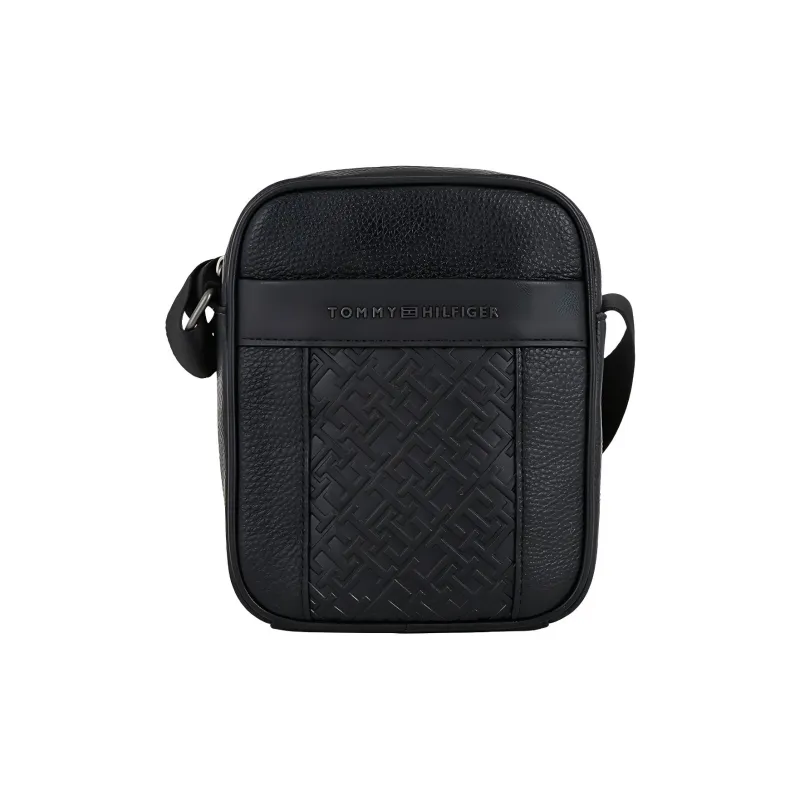 Tommy Hilfiger TH Monogram Polyurethane Shoulder Bag, Crossbody Bag Regular Men's Black-1