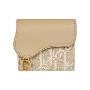 DIOR Saddle Cotton With Cow Leather Patchwork Wallet Regular Women's Natural