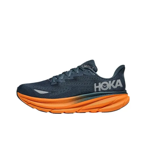 HOKA ONE ONE Clifton 9 Anti Slip Wear Resistant Low Top Casual Running Shoes Men's Blue Orange