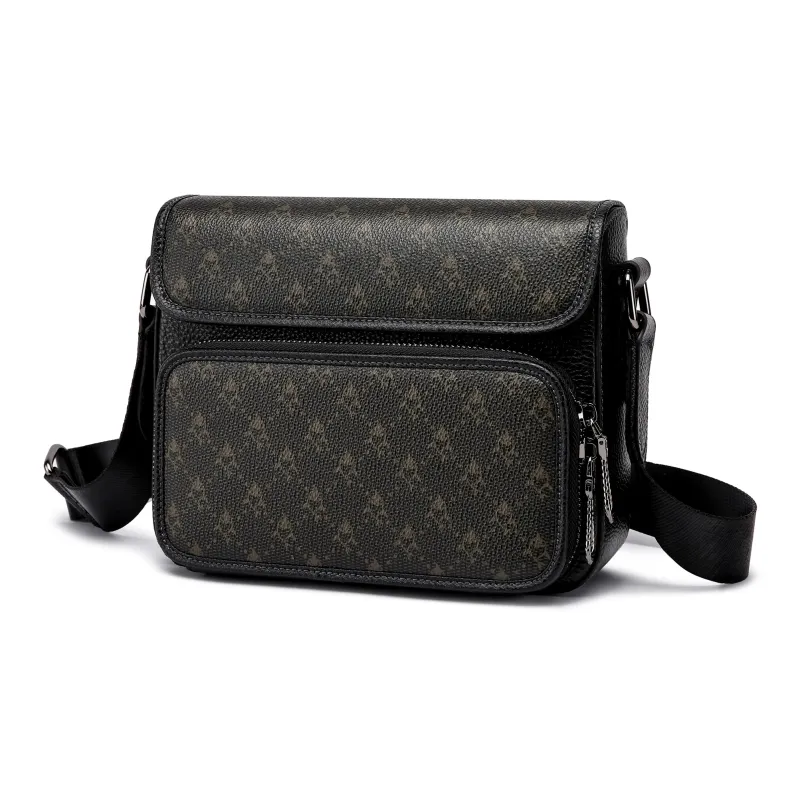 FAIRWHALE PVC With Cow Leather Shoulder Bag, Messenger Bag, Crossbody Bag Regular Men's Black Coffee-1