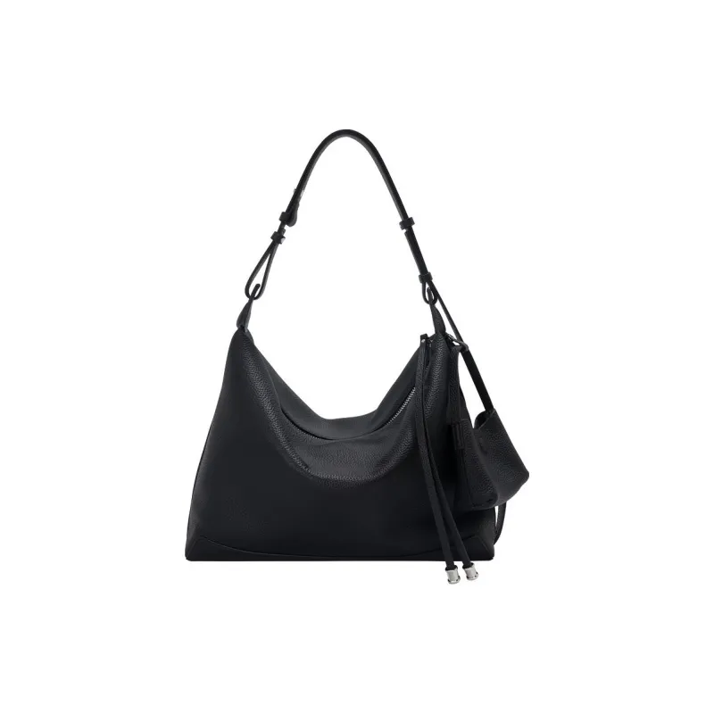 BEMIX PETS Top Grain Cow Leather Shoulder Bag Women's Black/Elephant Gray-0