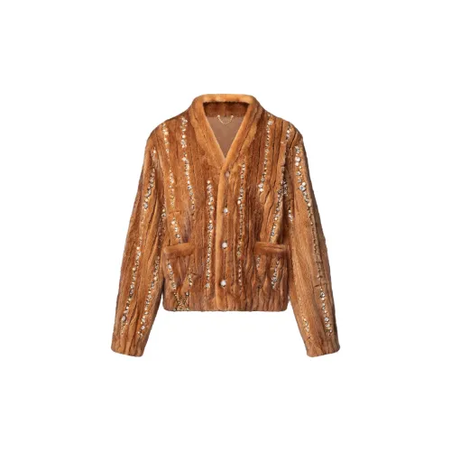LOUIS VUITTON Made To Order Embellished Mink Cardigan