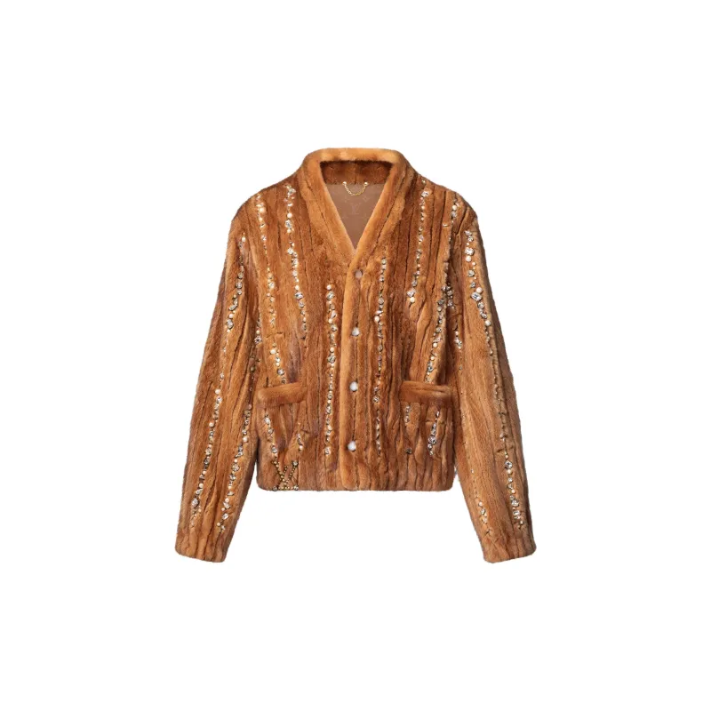LOUIS VUITTON Made To Order Embellished Mink Cardigan-0