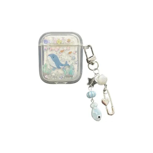 Ziyin Compatible With AirPods 1/2/3/4/Pro/Pro 2 TPU Glitter Dolphin Impact Resistant Case Headphone Cases