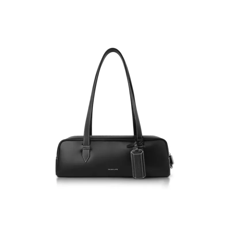 INJOYLIFE Top Grain Cow Leather Shoulder Bag Women's Black-0