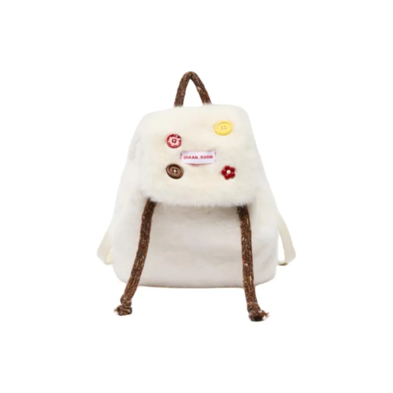 Three Blessings Fabric Backpack Medium Size Unisex Yellow/Brown/Premium White-12