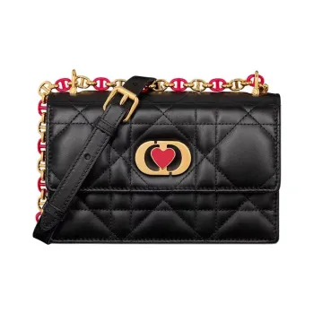DIOR Caro Sheepskin Shoulder Bag Mini Women's Black