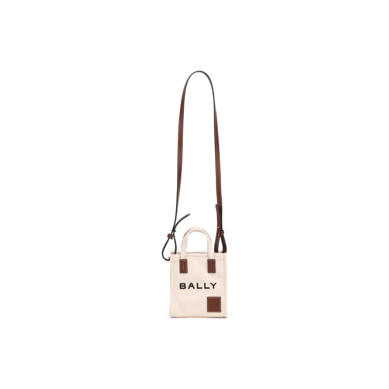 BALLY Cotton Fabric With Leather Trim Tote Bag Shopping Bag Handbag Mini Women's Beige-1