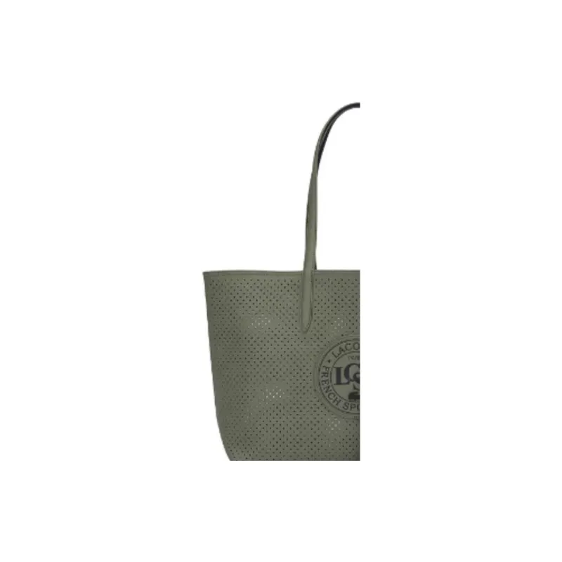 LACOSTE PVC Tote Bag Shopping Bag Handbag Large Size Women's Olive Green & Dark Blue-2