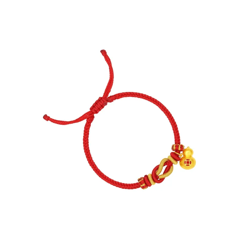 ZHOU LIU FU 3D Hard Gold Fixed Price Copper Coin Gourd Red Blessing Wealth Solid Gold Fixed Price Gold Bracelet Women's-2