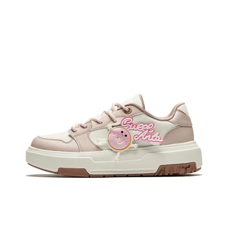 Anta Wear Resistant Slip Resistant Coverage Low Top Skateboard Shoes Women's White Pink-0