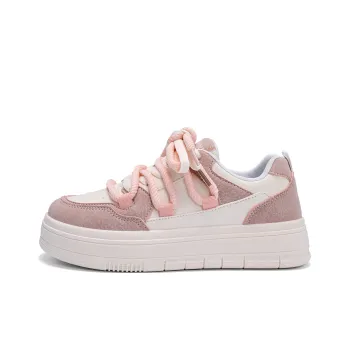 HUANQIU Coverage Abrasion Resistant Height Increasing Low Top Skateboard Shoes Women's Beige Pink
