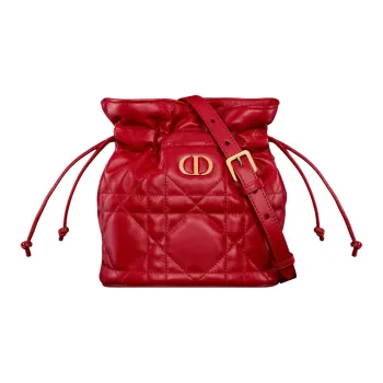 DIOR Miss Caro Sheepskin Cow Leather Patchwork Bucket Bags Shoulder Bags Mini Women's Pomegranate Red