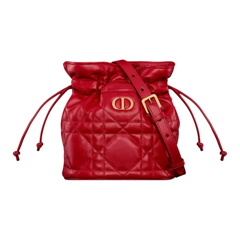 DIOR Miss Caro Sheepskin Cow Leather Patchwork Bucket Bags Shoulder Bags Mini Women's Pomegranate Red-0