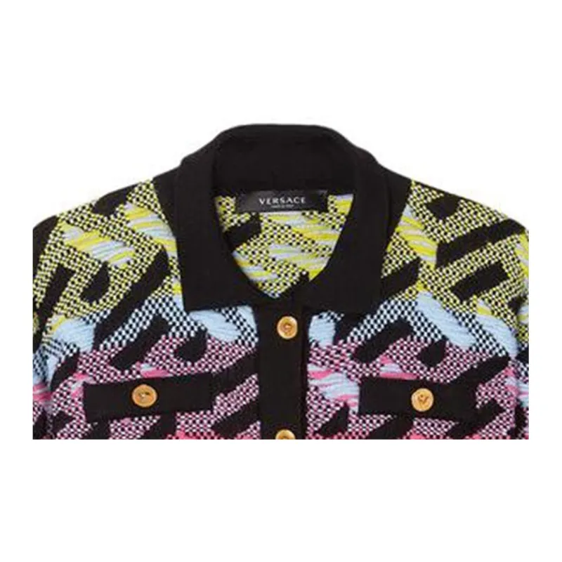 VERSACE La Greca Knit Cardigan 'Multicolor'-4