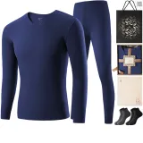 Men's V-Neck Clothing Sets (Sapphire Blue) with German Velvet Heat Technology/Anti-Bacterial/Includes 2 Pack Socks