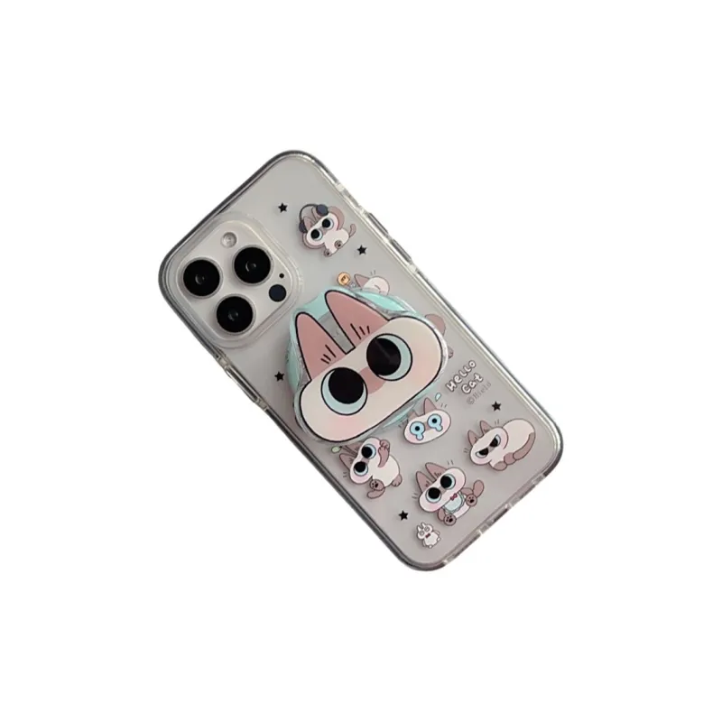 HUANBAOKE TPU Material Fun Cute Big Eye Cat Magnetic Stand Phone Case Compatible With Apple 14 Pro Max/15 Pro/11/13/12-2