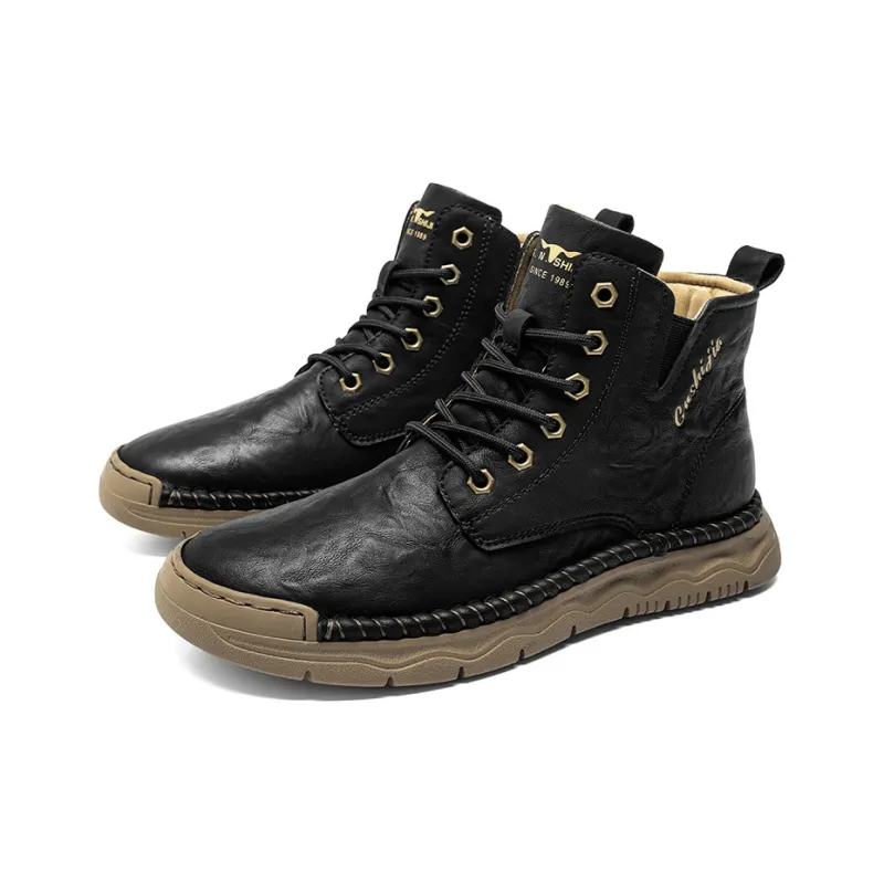 G.N.SHIJIA Black Gold Ox Collection Short Martin Boot Men's Black-2