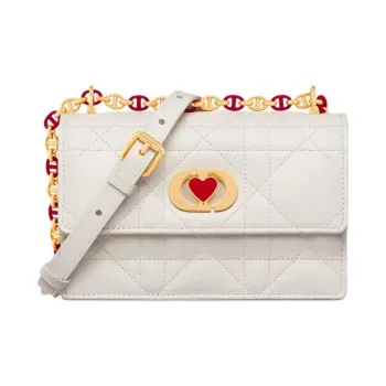 DIOR Caro Sheepskin Shoulder Bag Mini Women's Milk White