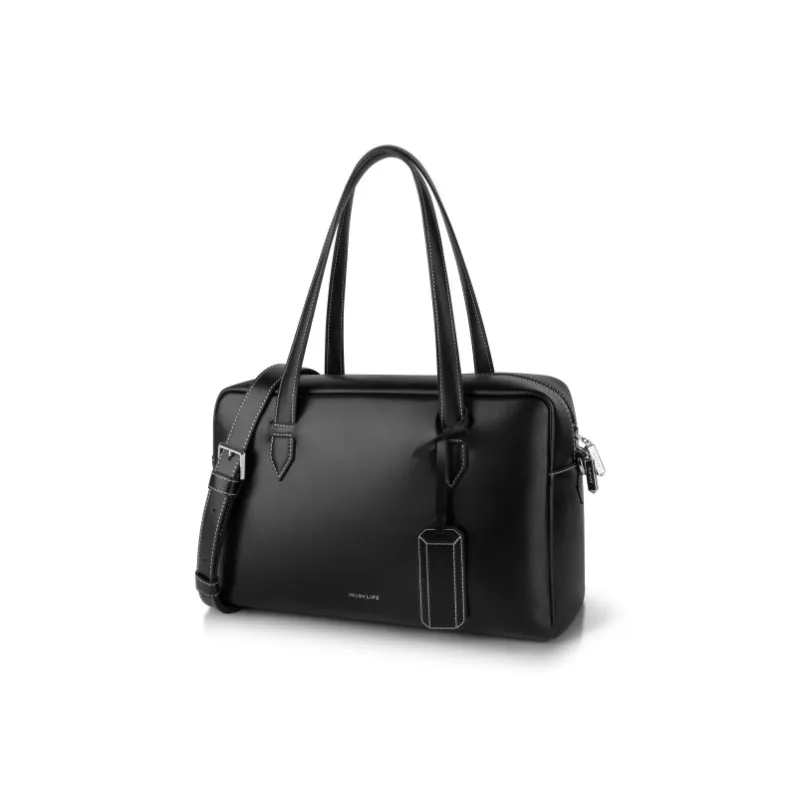 INJOYLIFE Top Grain Cow Leather Boston Bag Commute Briefcase Computer Tote Bag Shoulder Bag Large Size Women's Black-1