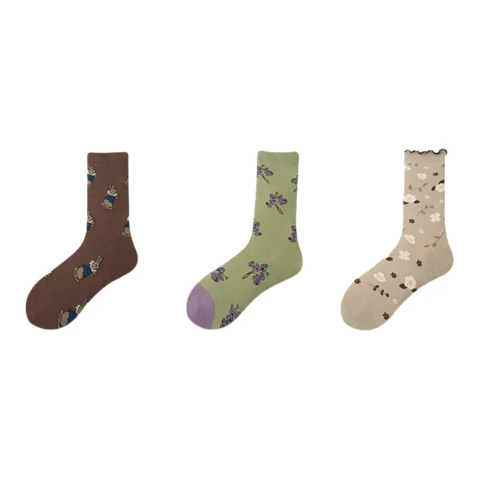 Vine Color Mid Calf Socks Unisex 3 Pack-6