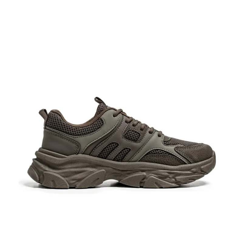 Warrior Cushioning Anti Slip Wear Resistant Breathable Lightweight Height Increasing Low Top Chunky Sneakers Men's Gray-1