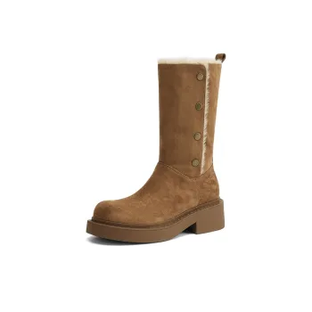 JOSINY Northeast Insulated Shoe Snow Boots For Outdoor Wear Knee High Heel Height 4.8cm Women's Camel