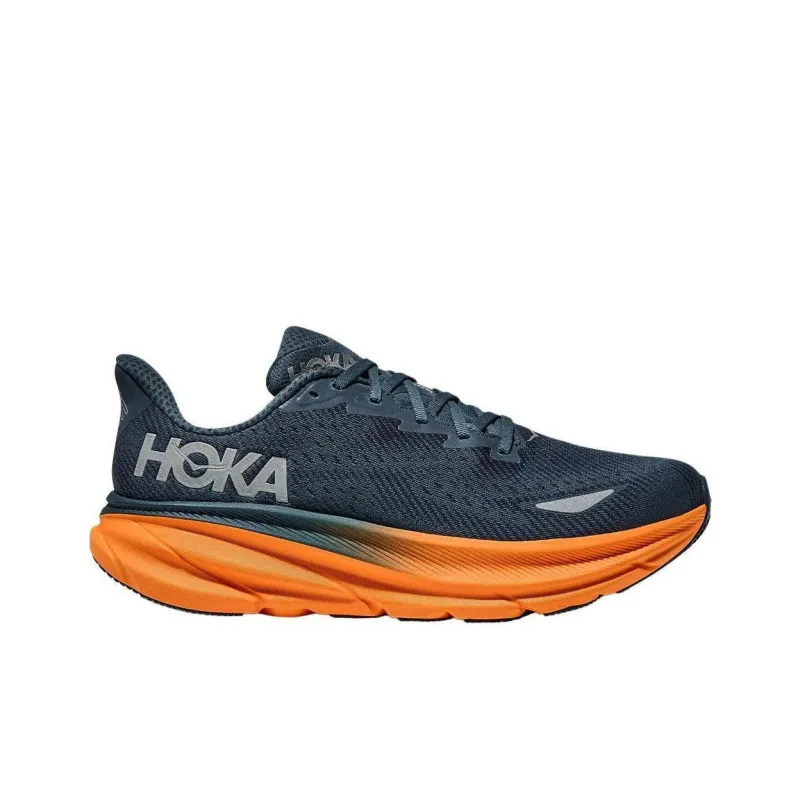 HOKA ONE ONE Clifton 9 Anti Slip Wear Resistant Low Top Casual Running Shoes Men's Blue Orange-1
