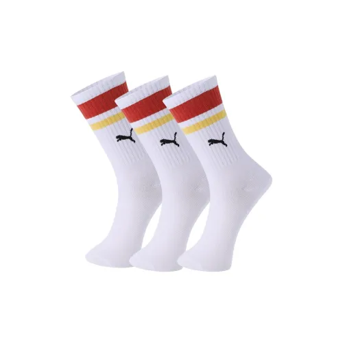 PUMA Knee-High Socks Unisex 3 Pack White/Orange Red