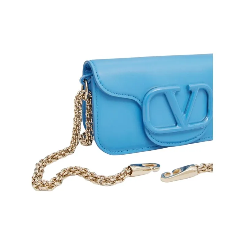 Valentino Locò Calfskin Shoulder Bag Small Size Women's Blue-6