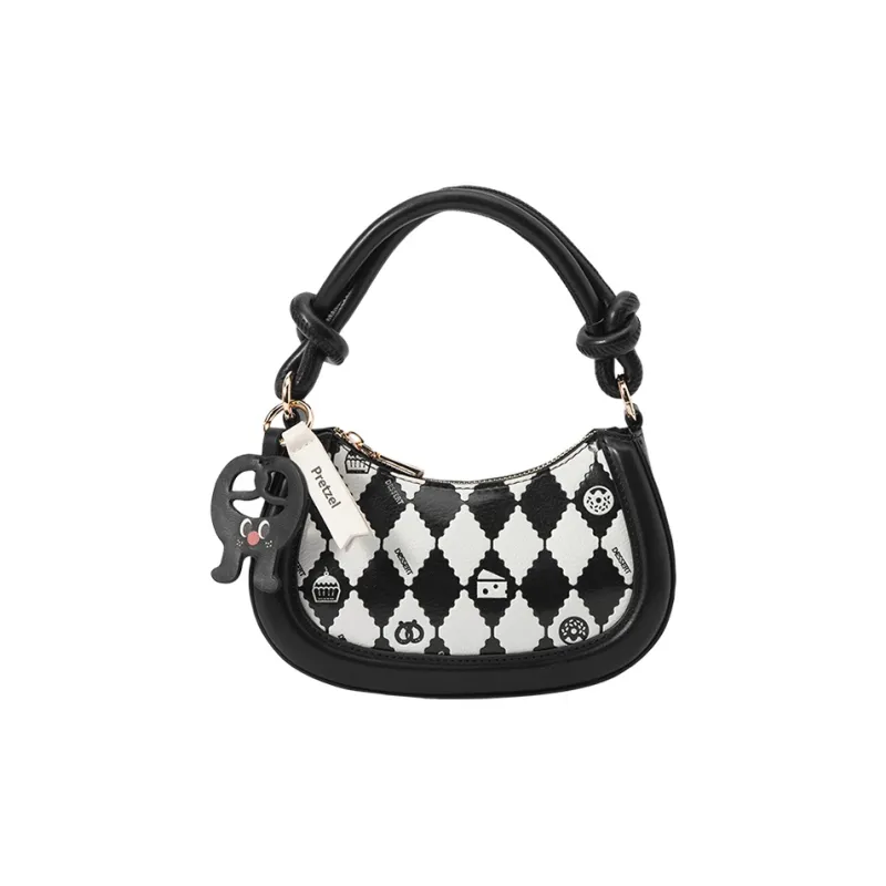 SEM/R PU Shoulder Bag Small Size Women's Black/Ecru/Pink-21