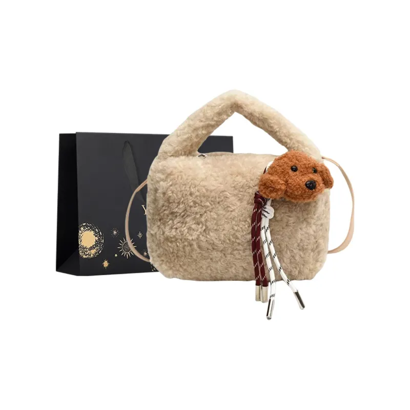 Yi Brigade PU Bonded Plush Shoulder Bag Regular Women's Khaki/Coffee-0