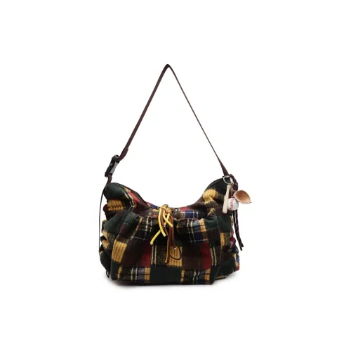 GOBLIN SHARKS 1759 Fabric Shoulder Bag Crossbody Bag Medium Size Unisex Yellow/Burgundy/Green